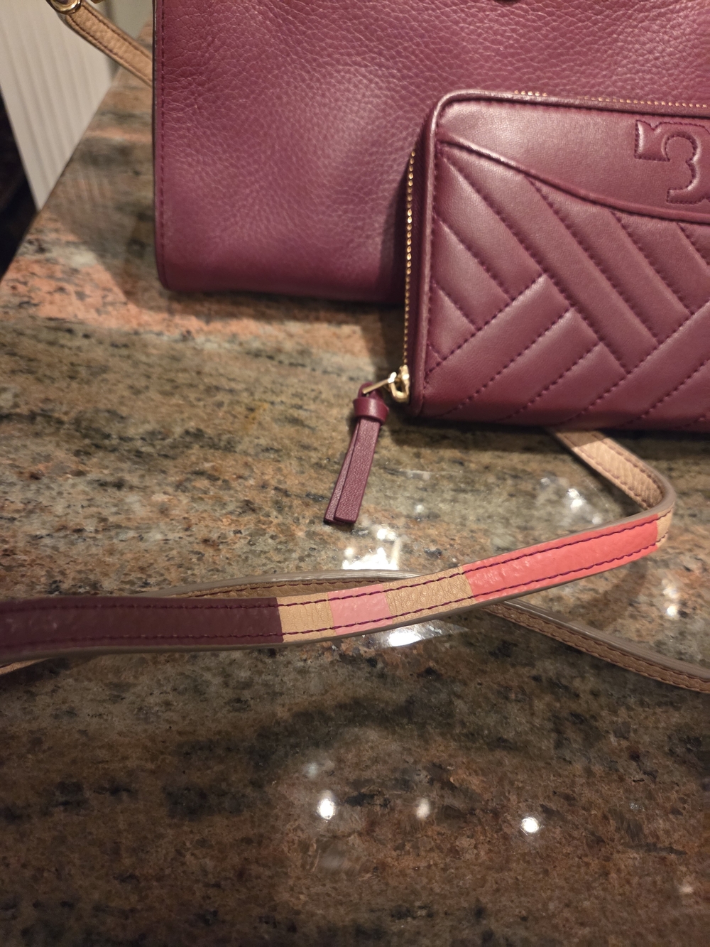 Tory Burch Berry-Burgundy Leather Crossbody Bag and Wallett Set - Picture 4 of 8